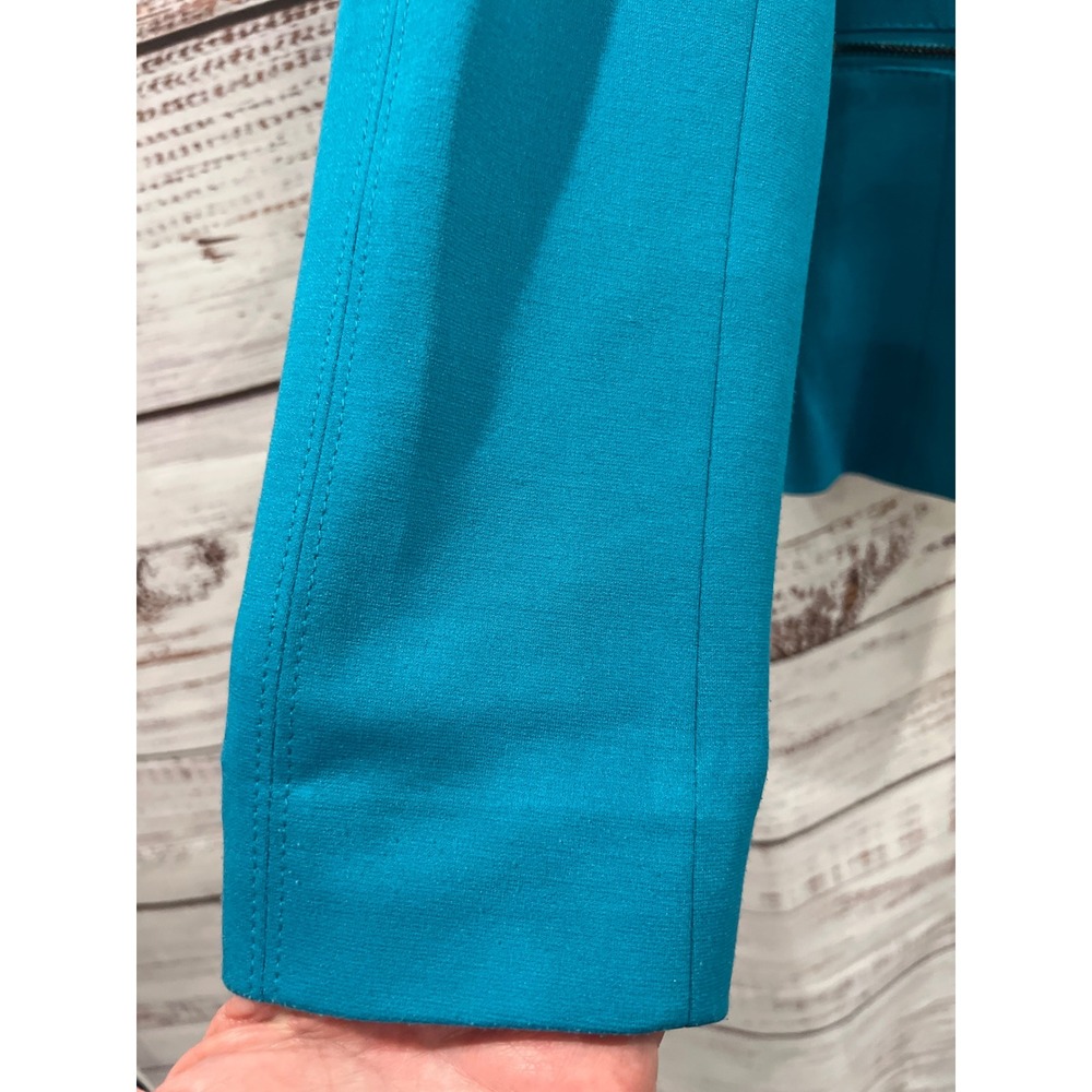 Anne Klein Teal Blue Single Button Zipper Pocket Blazer Jacket Womens 12 - Picture 2 of 7